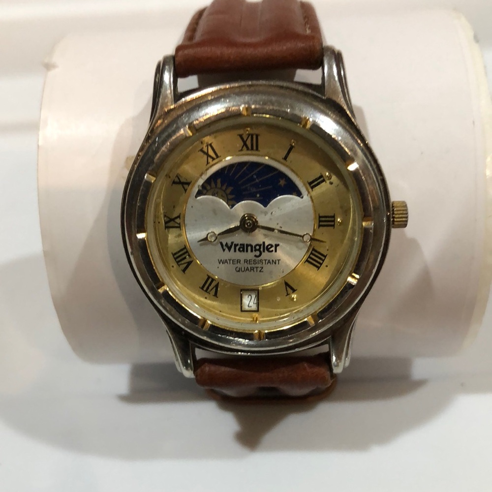 Vintage Wrangler Moon Phase Watch with Date Mens
